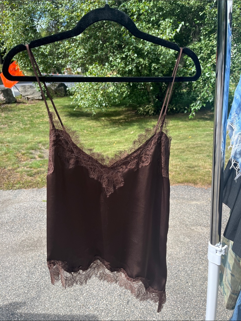 Mango Chocolate Brown Satin Lace-Trim Camisole